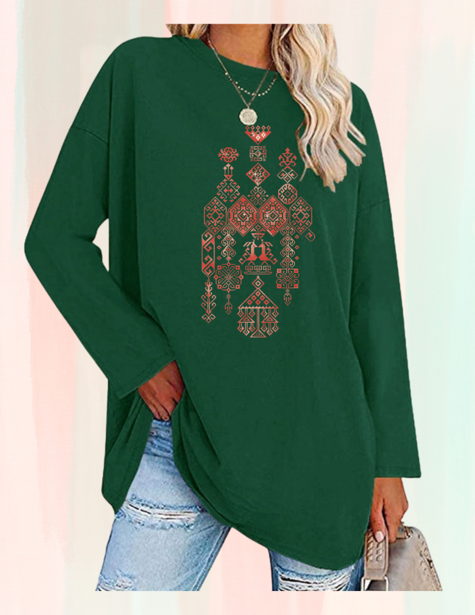 CREWNECK PALESTINE TATREEZ BLUE DESIGN